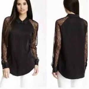 Equipment Boho Quinn Lace 100% Silk Long Sleeve Goth Button Up Blouse Black sz M